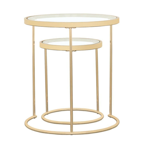 Maylin - 2 Piece Round Glass Top Nesting Tables - Gold - Simple Home Plus