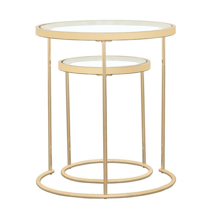 Maylin - 2 Piece Round Glass Top Nesting Tables - Gold - Simple Home Plus