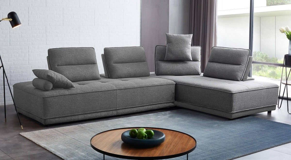 Stationary Two Piece Sofa And Chaise L Shaped - Gray