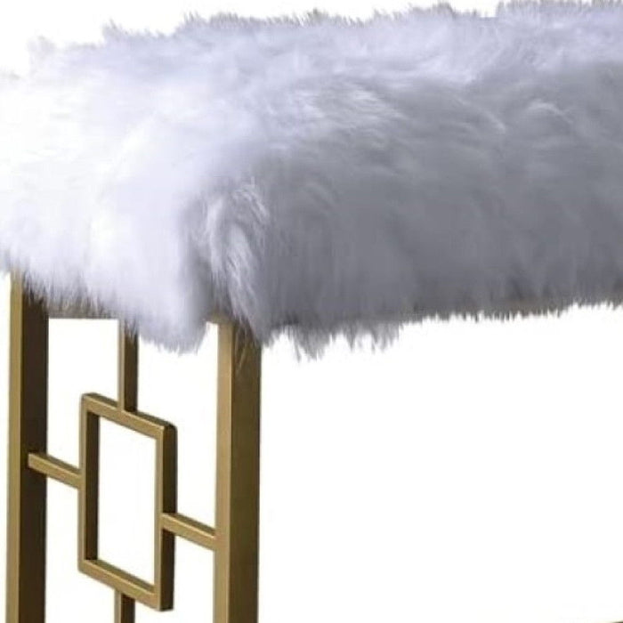 Faux Fur Bench Upholstered - White / Gold