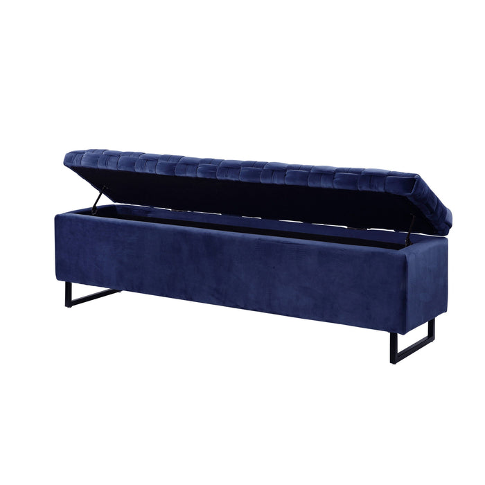 Upholstered Velvet Bench With Flip Top - Navy Blue