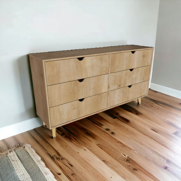 Scoop Handle Six Drawer Double Dresser - Natural