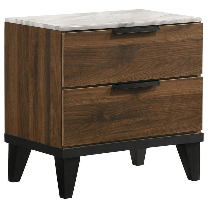 Mays - 2-Drawer Nightstand With Faux Marble Top - Walnut Brown - Simple Home Plus