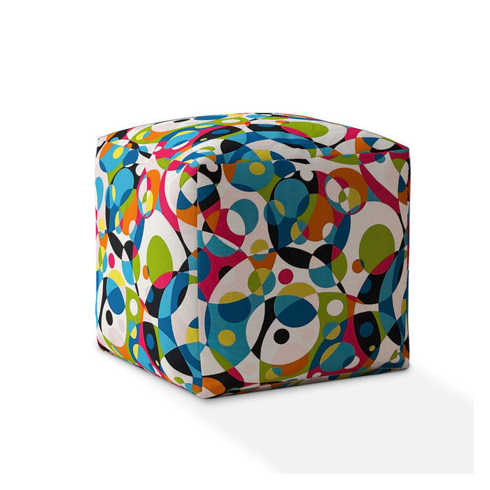 Cotton Patchwork Pouf Cover - Blue / White