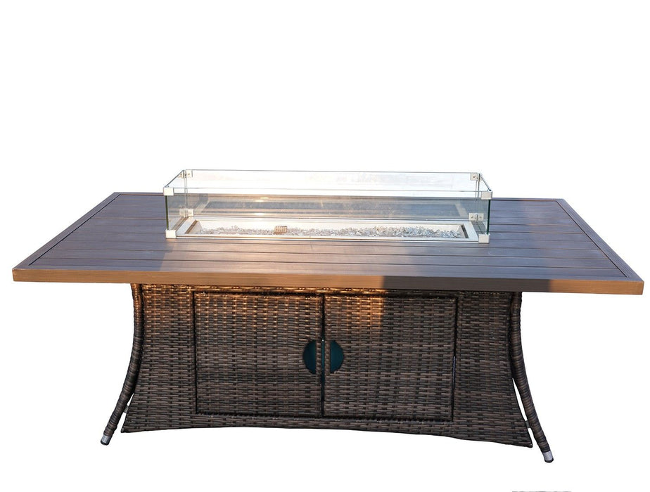 Wicker Outdoor Patio Gas Fire Pit Table - Brown