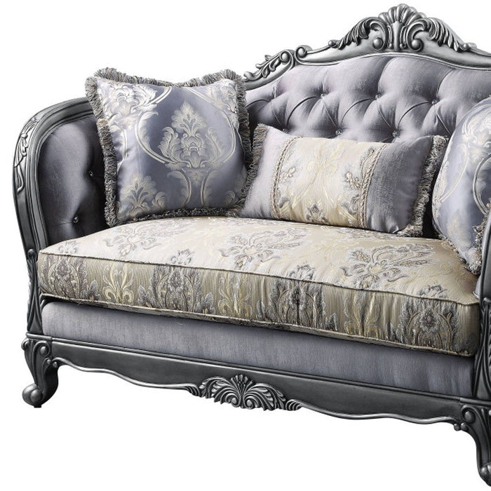 Silk Blend Loveseat And Toss Pillows - Gray / Platinum