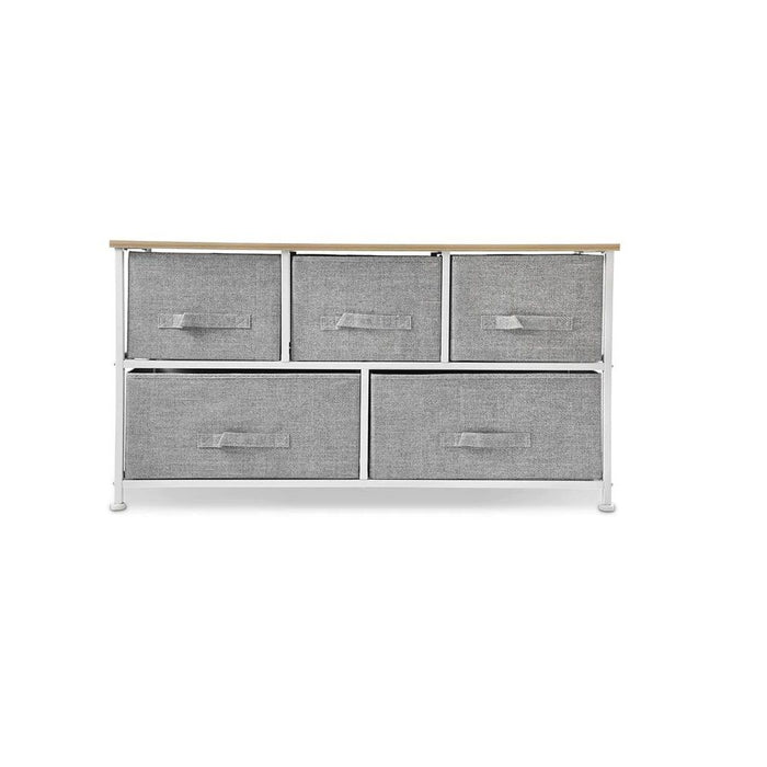 Steel And Fabric Five Drawer Dresser - Gray / White