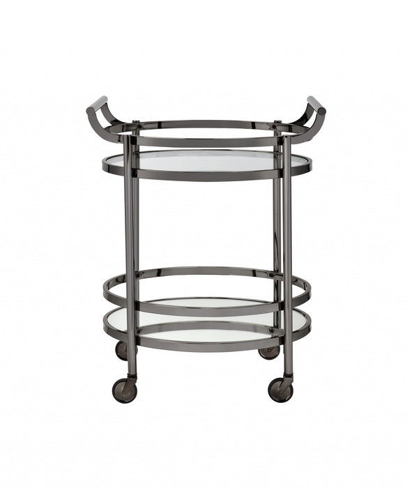 Glass Nickel Serving Cart - Clear / Black