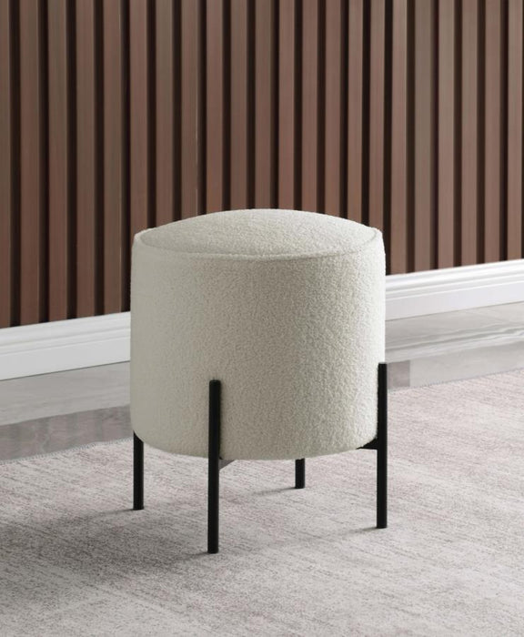 Basye - Round Upholstered Ottoman - Beige And Matte Black - Simple Home Plus