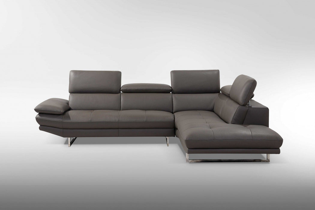 Dark Genuine Leather L Shaped Two Piece Sofa And Chaise Sectional - Gray