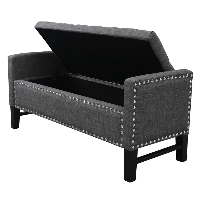 And Black Upholstered Linen Bench With Flip Top, Shoe Storage - Dark Slate Gray