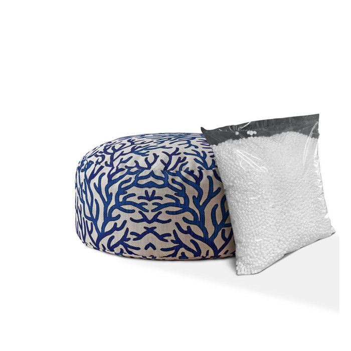 Canvas Round Abstract Pouf Cover - Blue