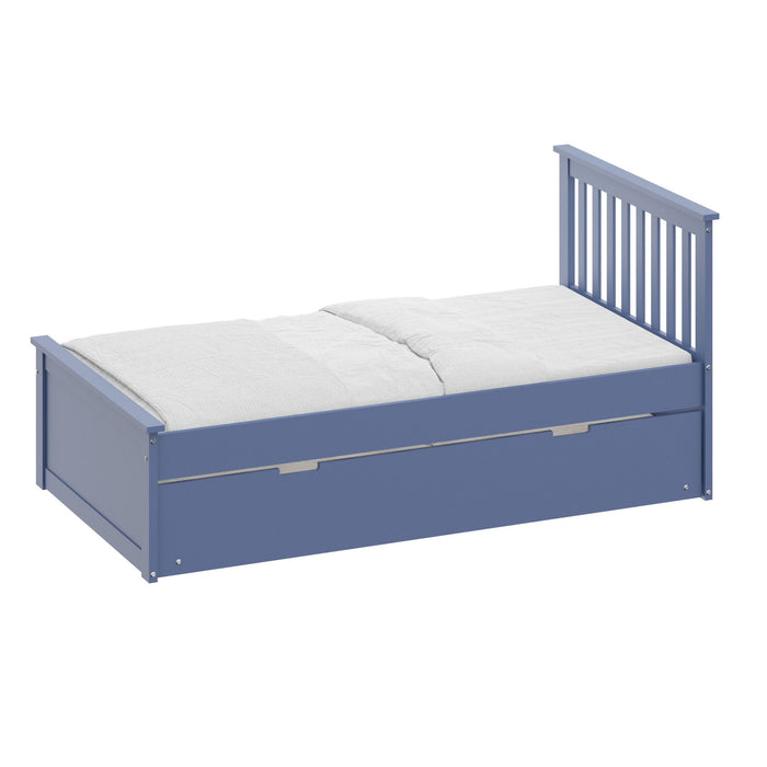 Solid Wood Twin Bed With Pull Out Trundle - Blue