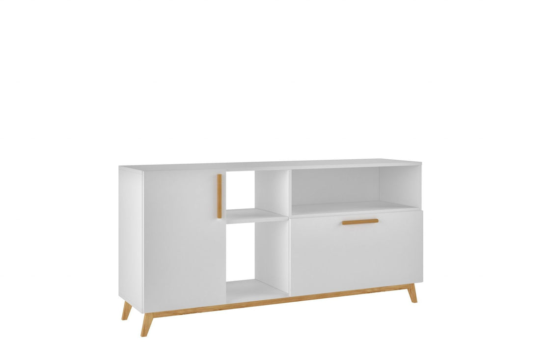 Modern Asymmetrical TV Stand - White / Natural