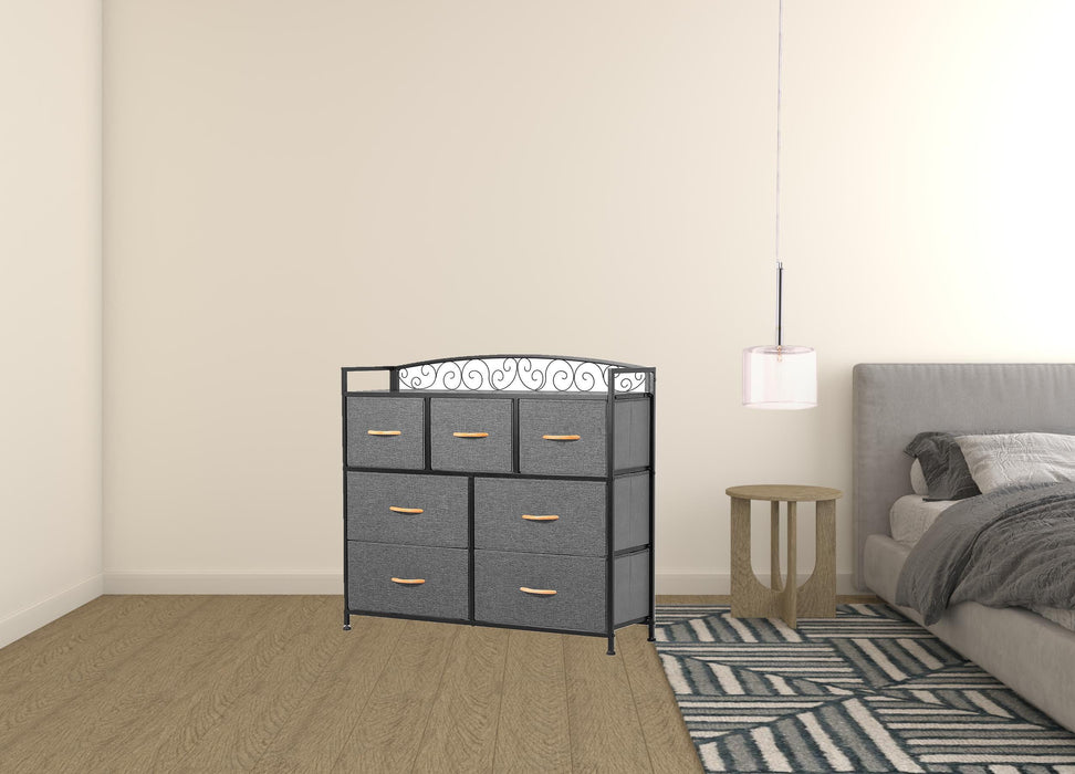 Steel And Fabric Seven Drawer Combo Dresser - Gray / Black