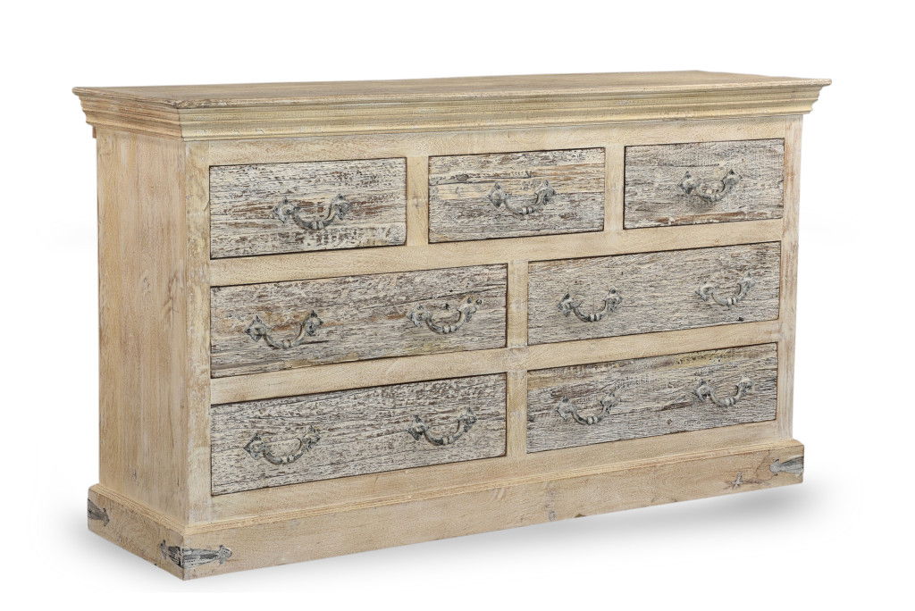 Solid Wood Seven Drawer Double Dresser - White