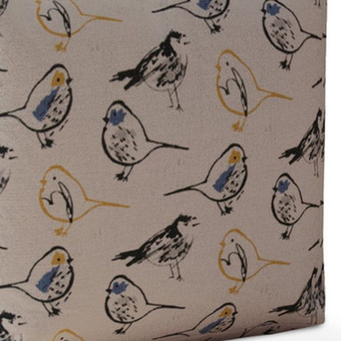 Canvas Birds Pouf Cover - Yellow / White