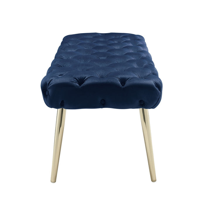 Upholstered Velvet Bench - Gold / Navy Blue