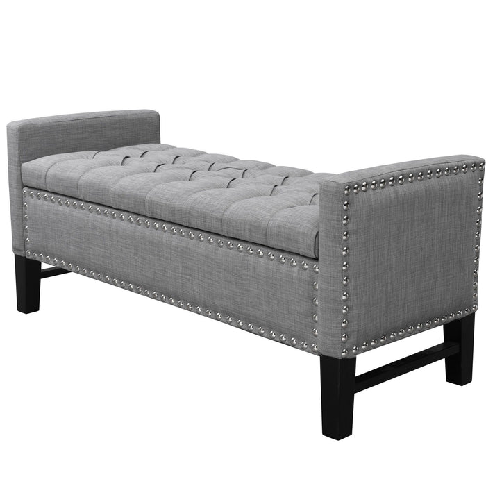 Upholstered Linen Bench With Flip Top - Light Gray / Black