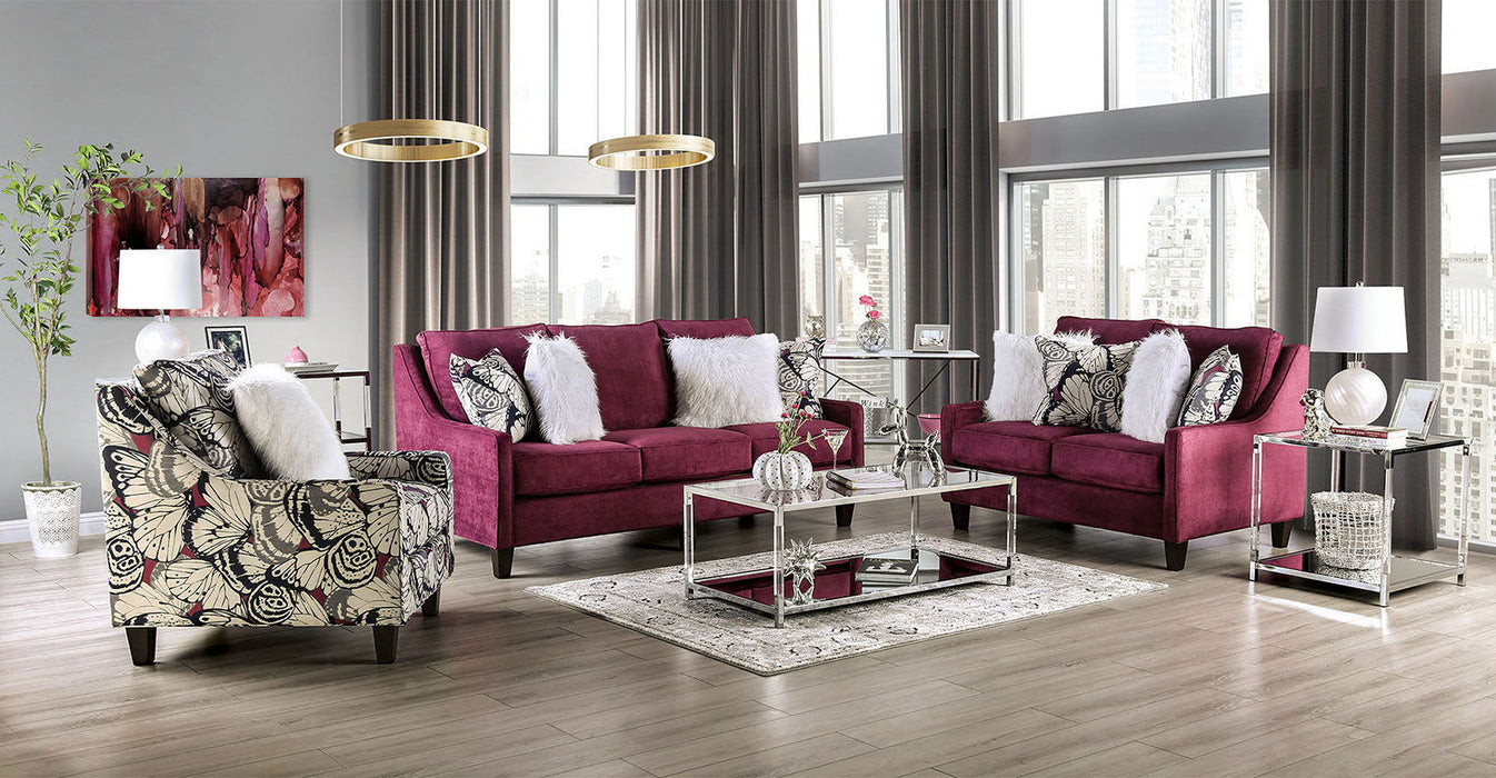 Jillian - Loveseat - Plum / Ivory / White - Simple Home Plus