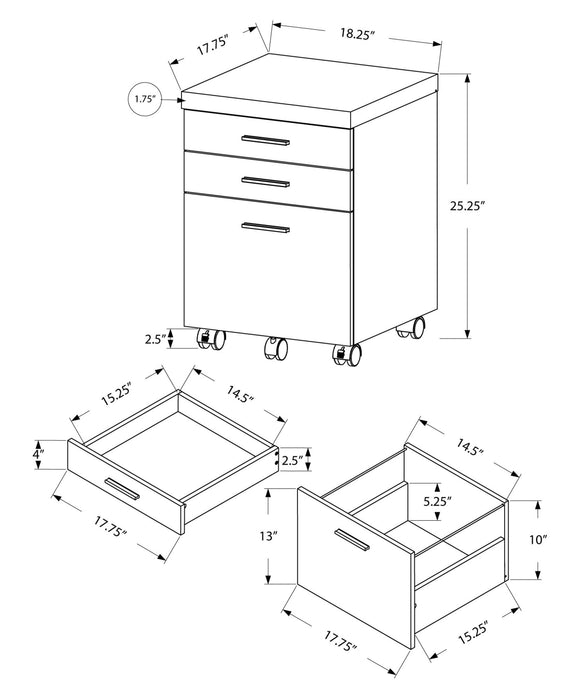 Particle Board 3 Drawers Filing Cabinet - Dark Taupe Black