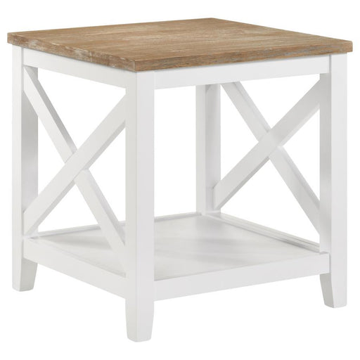 Hollis - Square Wood End Table With Shelf - Brown And White - Simple Home Plus