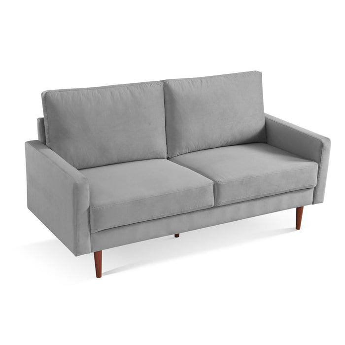 Velvet Sofa With Dark Brown Legs - Gray