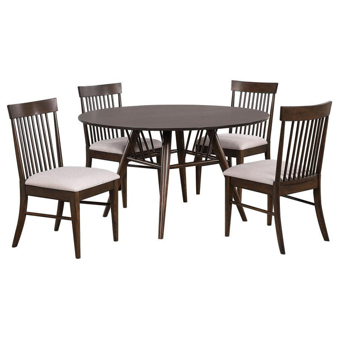 Everton - 5-Piece Round 54" Dining Table Set - Walnut