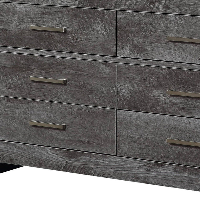 Solid Wooden Six Drawer Double Dresser - Gray