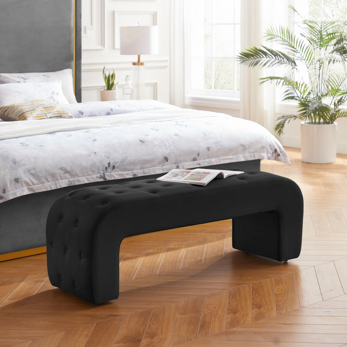 Velvet Upholstered Bench - Black