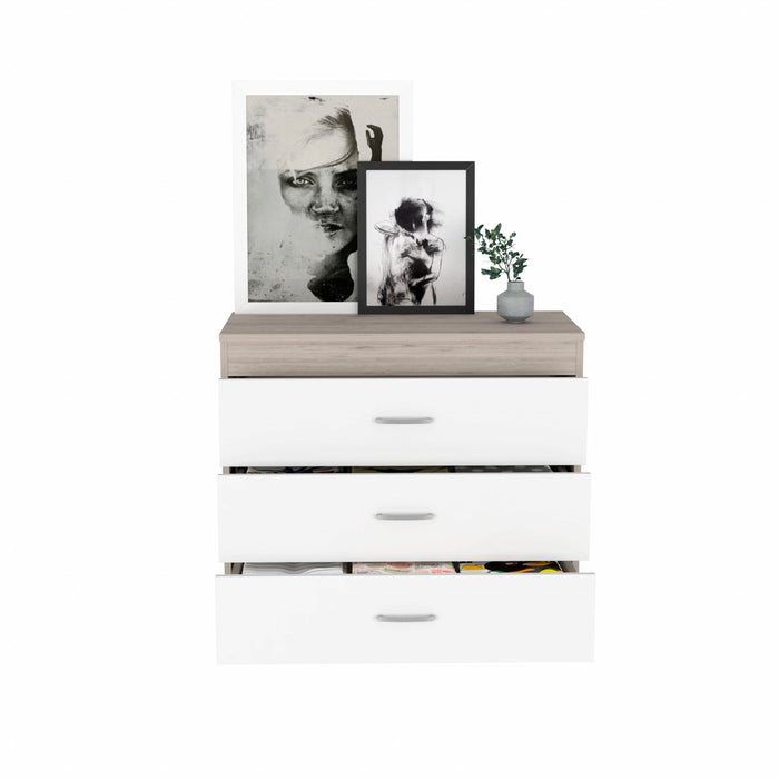 Three Drawer Dresser - Light Gray / White