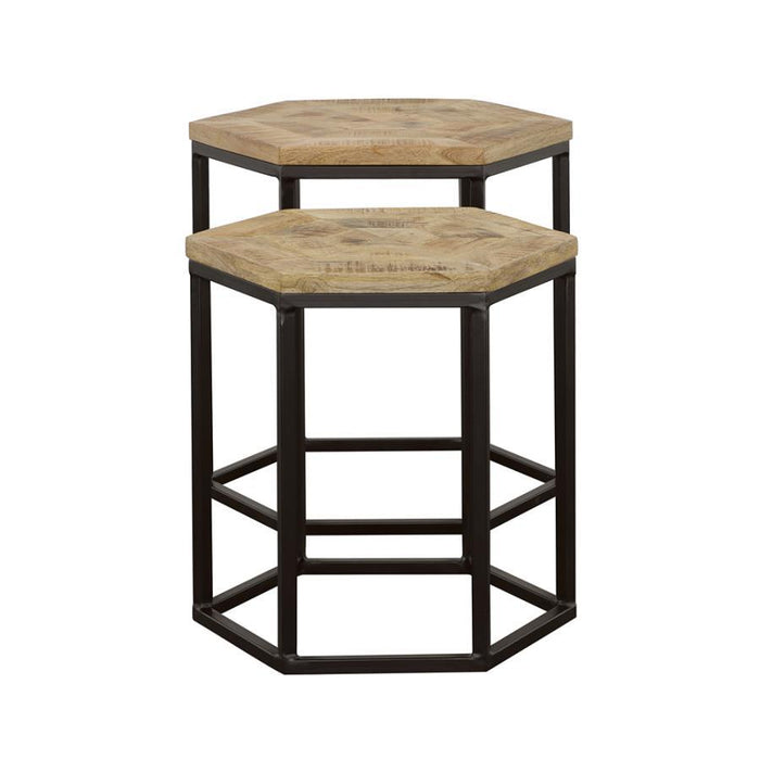 Adger - 2 Piece Hexagon Nesting Tables - Natural And Black - Simple Home Plus