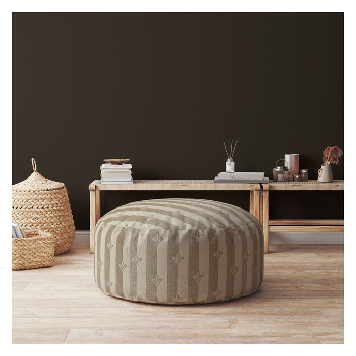 Cotton Round Floral Pouf Cover - Taupe