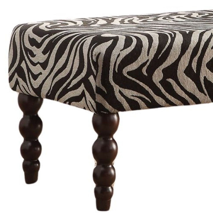 Upholstered Linen Animal Print Bench - Black / White / Brown