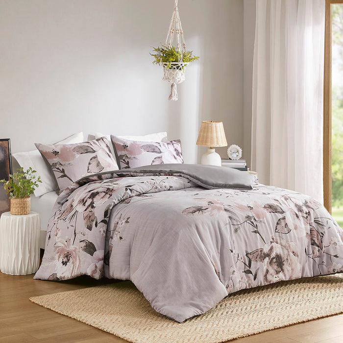 Neko - 3 Piece Floral Printed Duvet Cover Set - Lilac