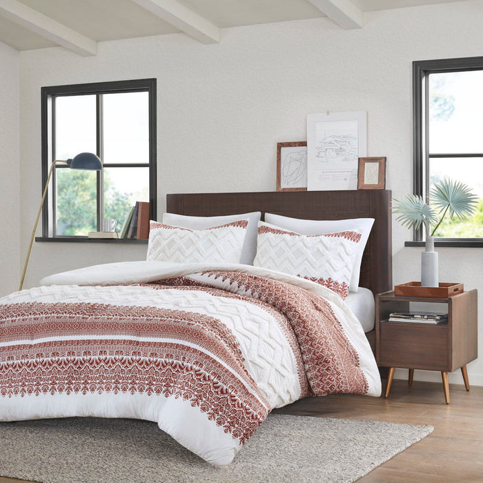 Mila - 3 Piece Cotton Comforter Set With Chenille Tufting - Auburn