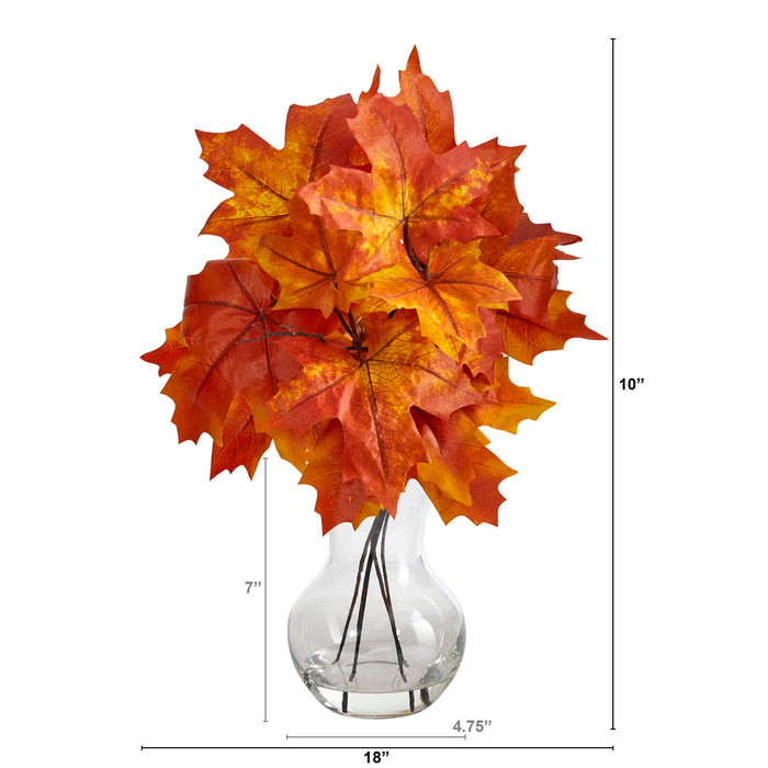 18" Autumn Maple Leaf Artificial Plant in Glass Planter