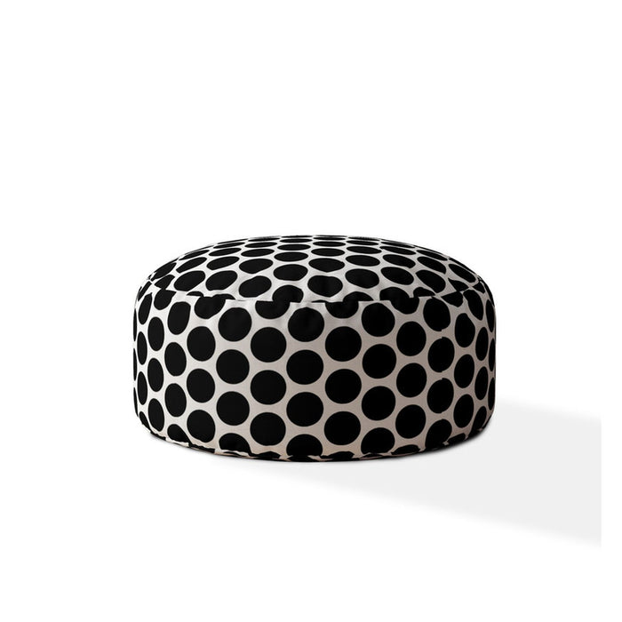 Cotton Round Polka Dots Pouf Ottoman - Black / White