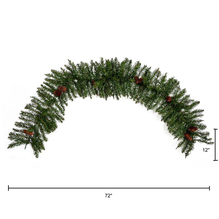 6' Pines Pinecones Christmas Garland w/150 Lvs & 50 LED's