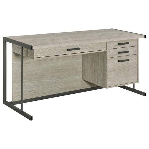 Loomis - 4-Drawer Rectangular Office Desk - Whitewashed Gray And Gunmetal - Simple Home Plus