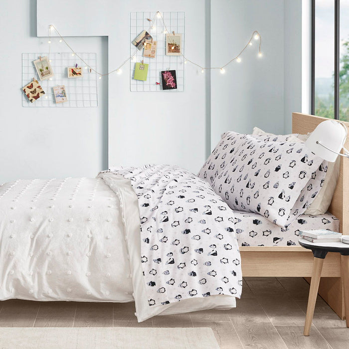 Twin Long Cozy Soft Novelty Print Sheet Set - Blue Penguins