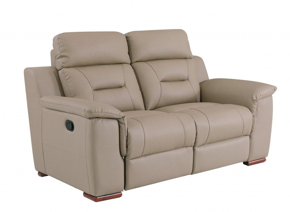 Faux Leather Manual Reclining Love Seat - Beige / Brown