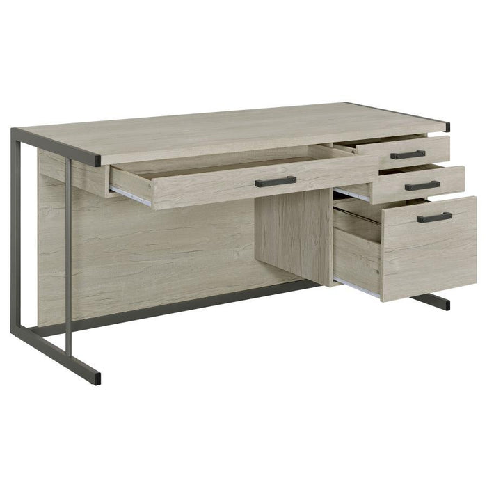 Loomis - 4-Drawer Rectangular Office Desk - Whitewashed Gray And Gunmetal - Simple Home Plus