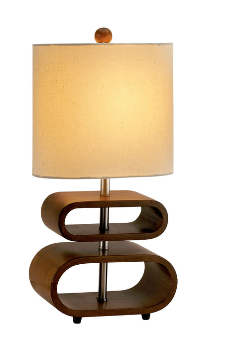 Retro Ovals Wood Bedside Lamp With Natural Shade - Brown