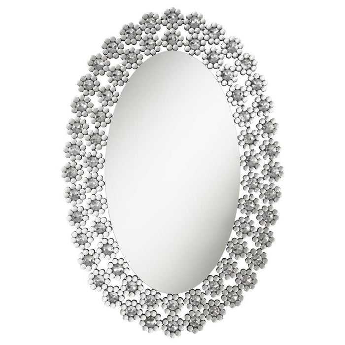 Colleen - Oval Wall Mirror With Faux Crystal Blossoms - Silver - Simple Home Plus