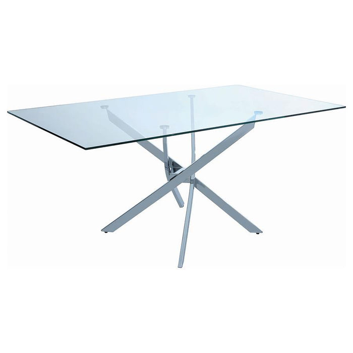 Carmelo - X-Shaped Dining Table - Chrome And Clear - Simple Home Plus