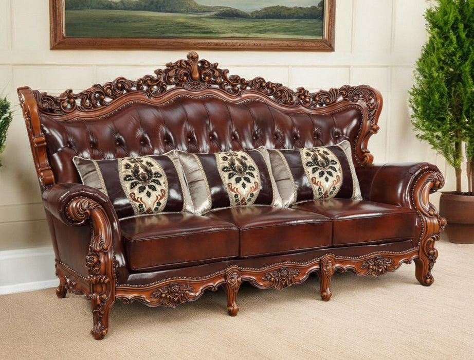 Faux Leather Sofa And Toss Pillows - Brown