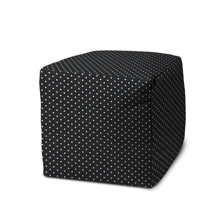 Polyester Cube Polka Dots Indoor / Outdoor Pouf Ottoman - Black