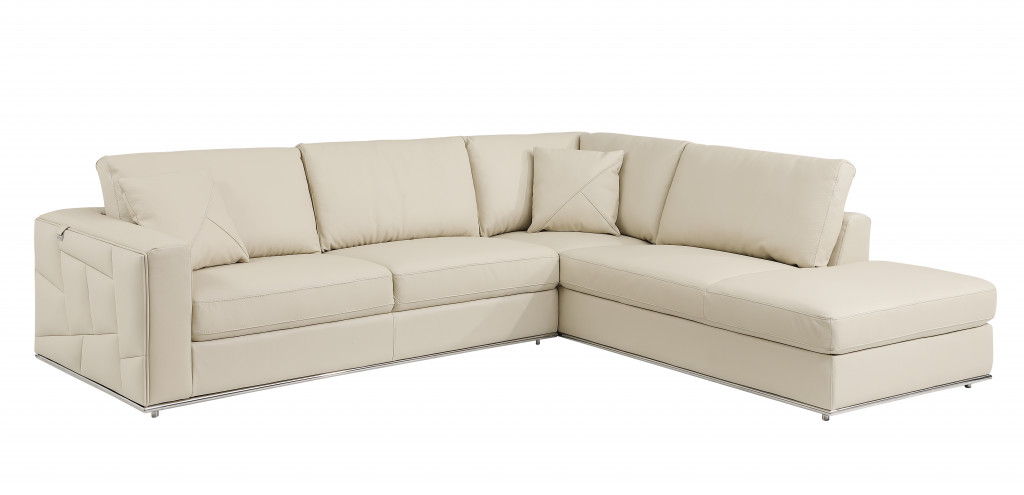 Italian Leather Reclining L Shaped 2 Piece Corner Sectional - Beige