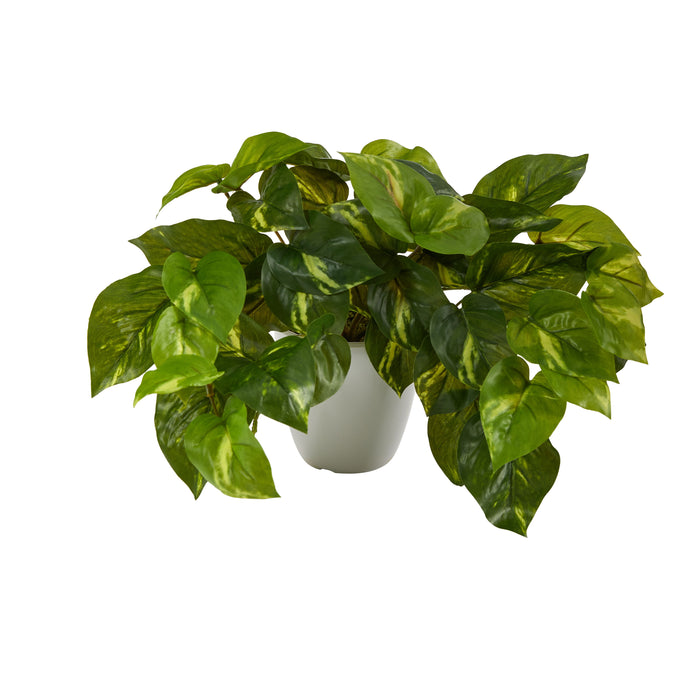 9" Pothos Artificial Plant in White Planter (Real Touch)